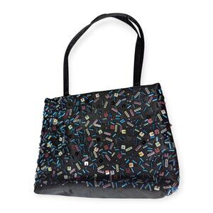 NWT Kohl's Y2K Black Handbag w/ Colorful Beads & Sequins Satin Evening Bag